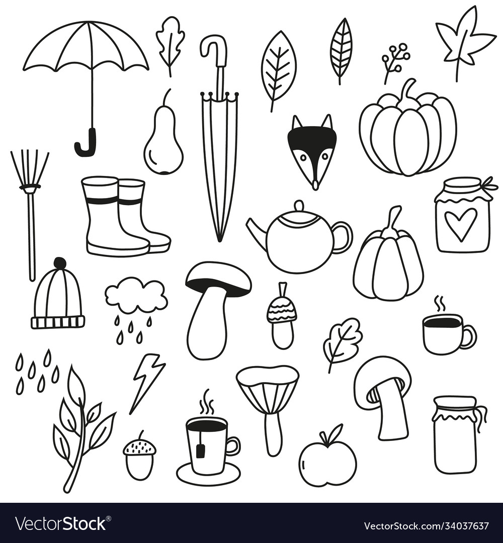 Autumn doodle icons Royalty Free Vector Image - VectorStock