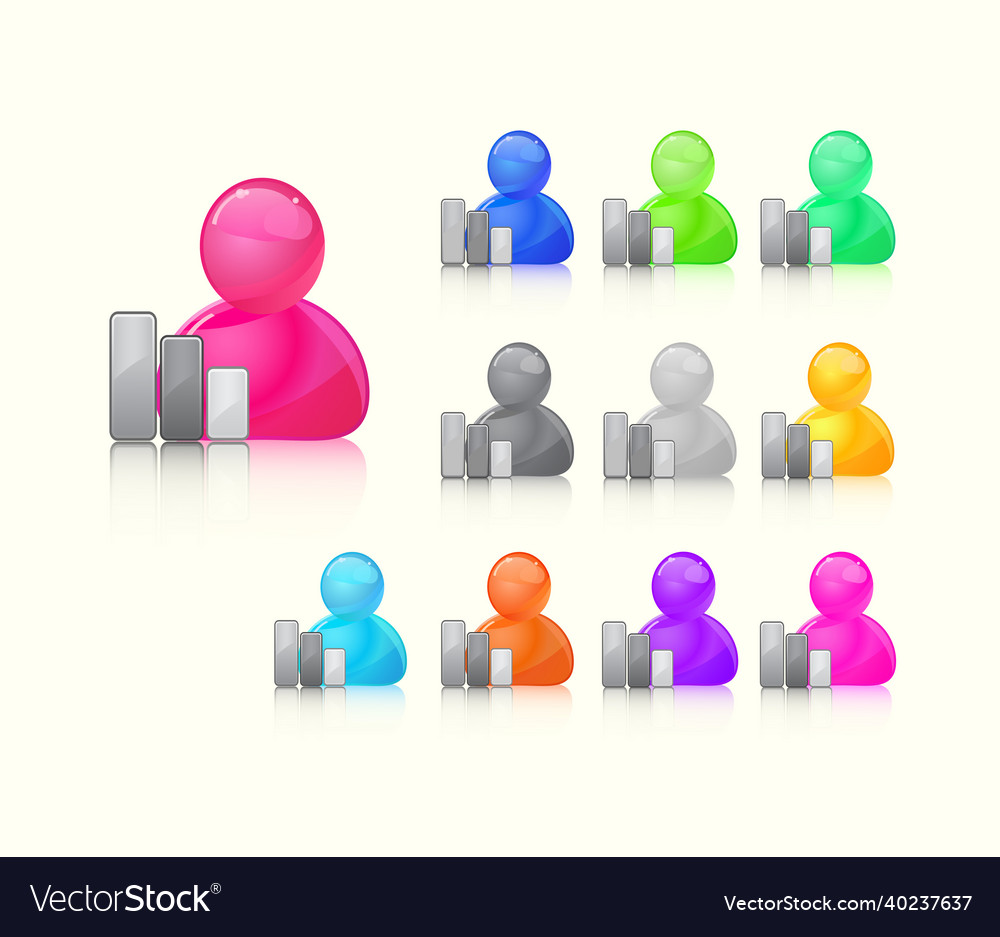 Colorful user icon set with gray graph bars signs