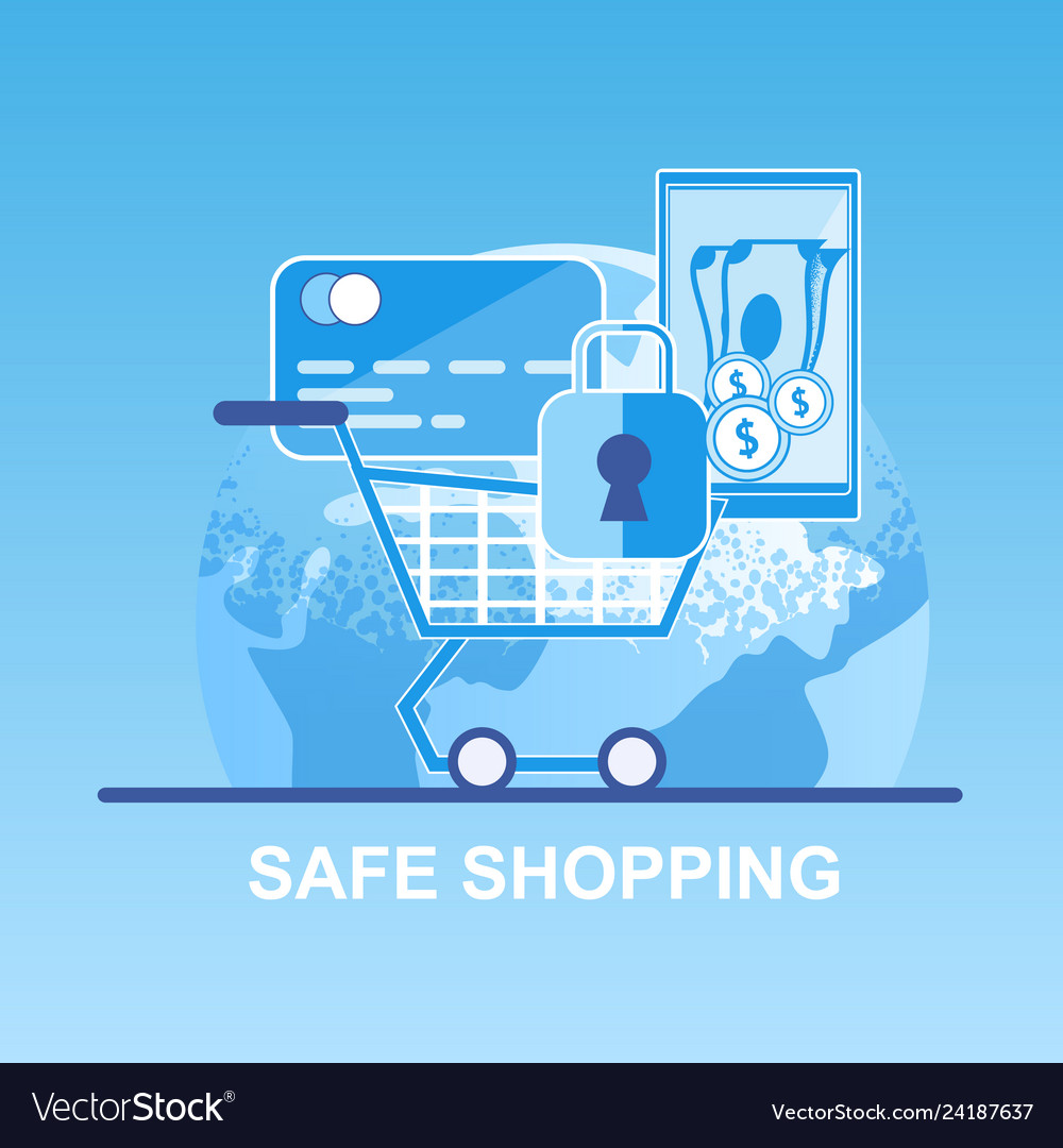 Flat Banner Safe Shopping Pay Credit Card Vector Image