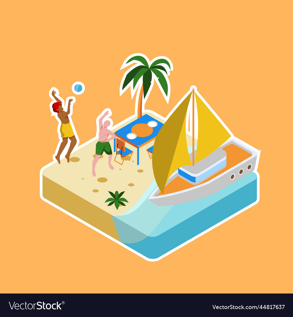 Flat isometric summer scene