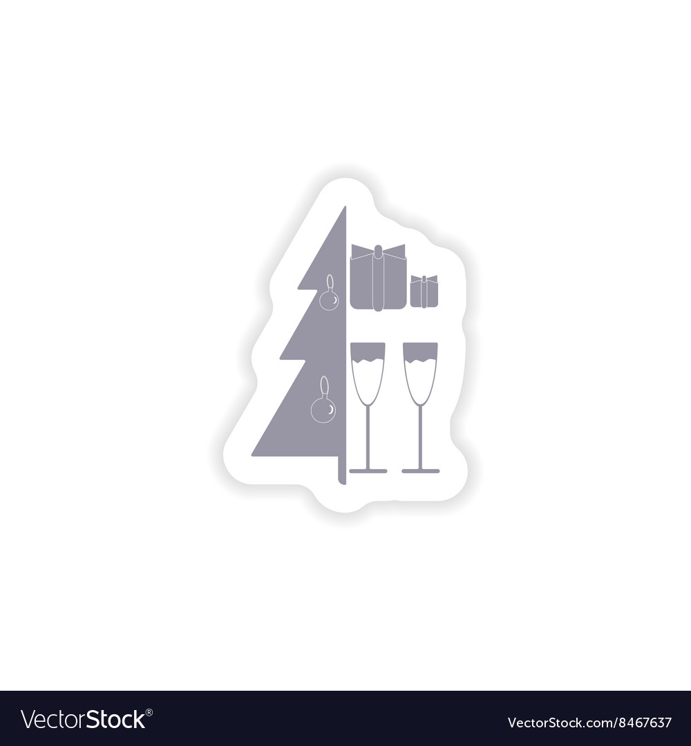 Paper sticker on white background tree glasses