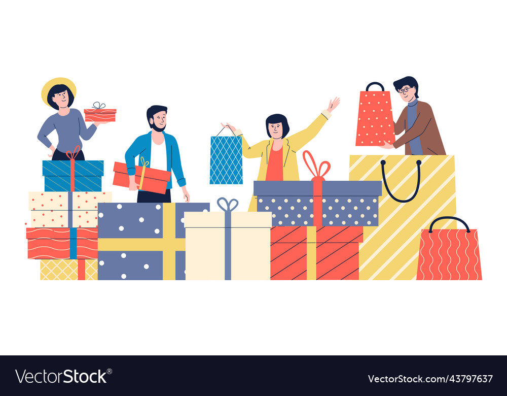 People and shopping boxes cheerful shop big Vector Image