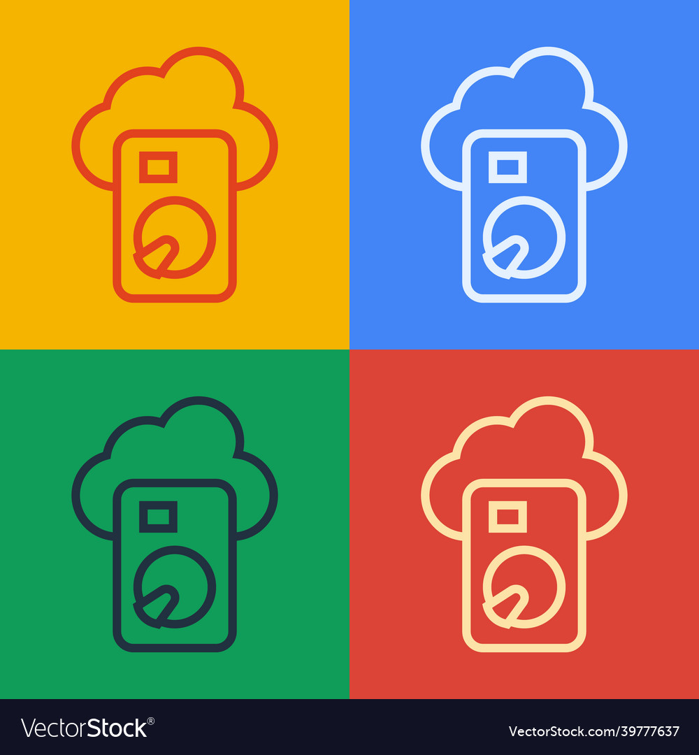 Pop art line cloud database icon isolated on color vector image Pop art line cloud database icon isolated on color