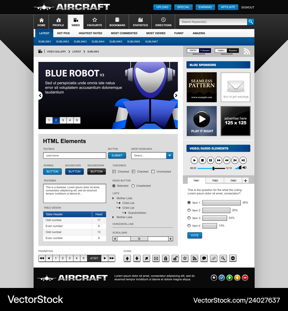 Web design element template a set Royalty Free Vector Image