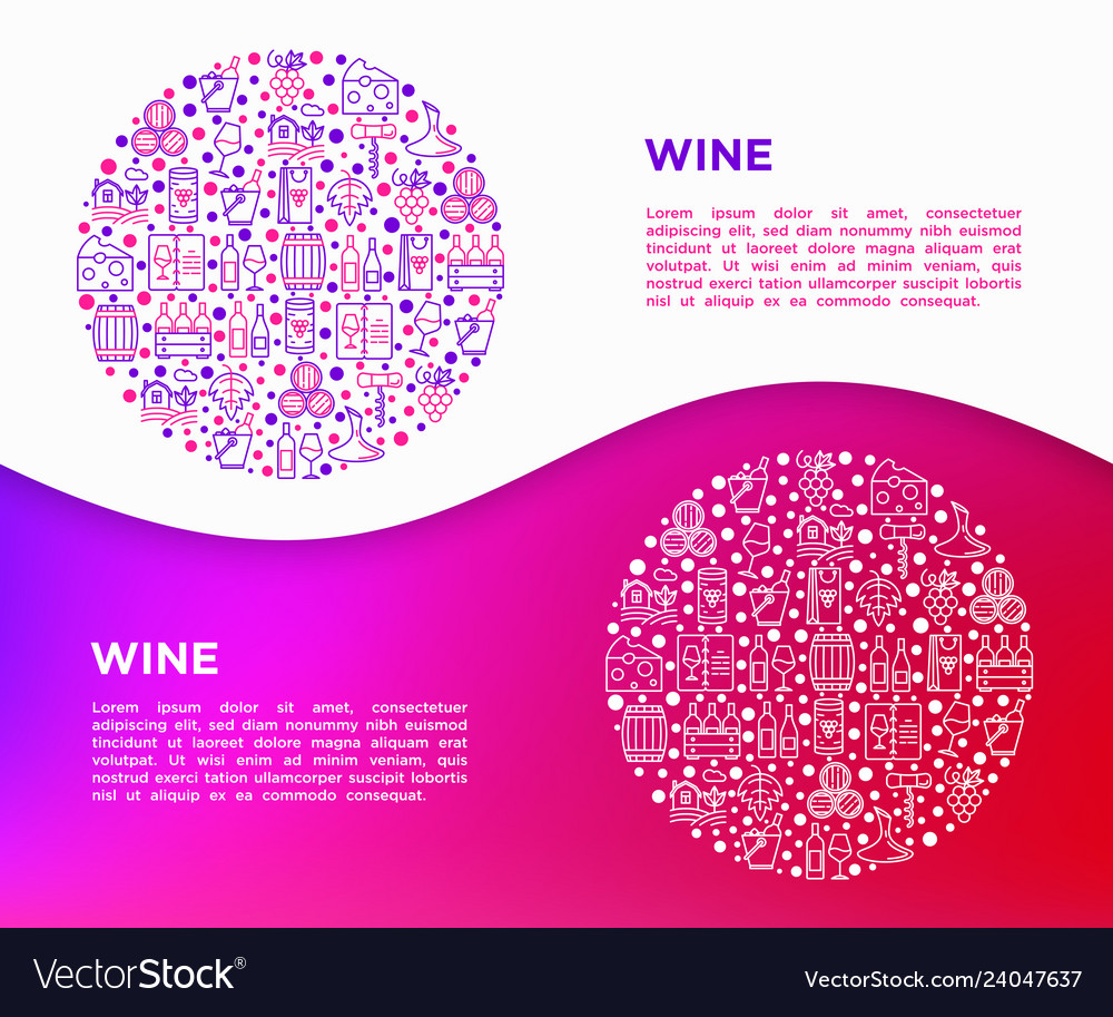 Wine concept in circle with thin line icons vector image Wine concept in circle with thin line icons