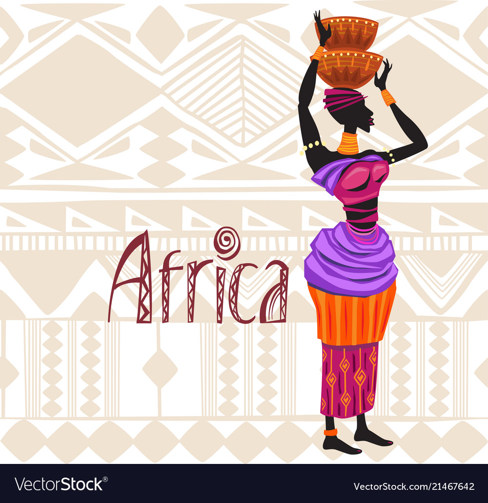 African woman in ethnic dress on ornament Vector Image