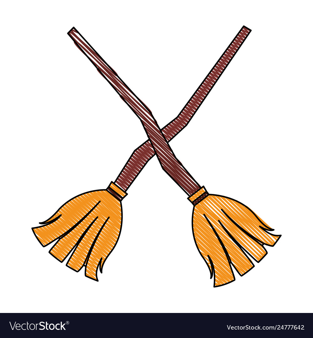 Crossed witch brooms wooden handle vector image Crossed witch brooms wooden handle