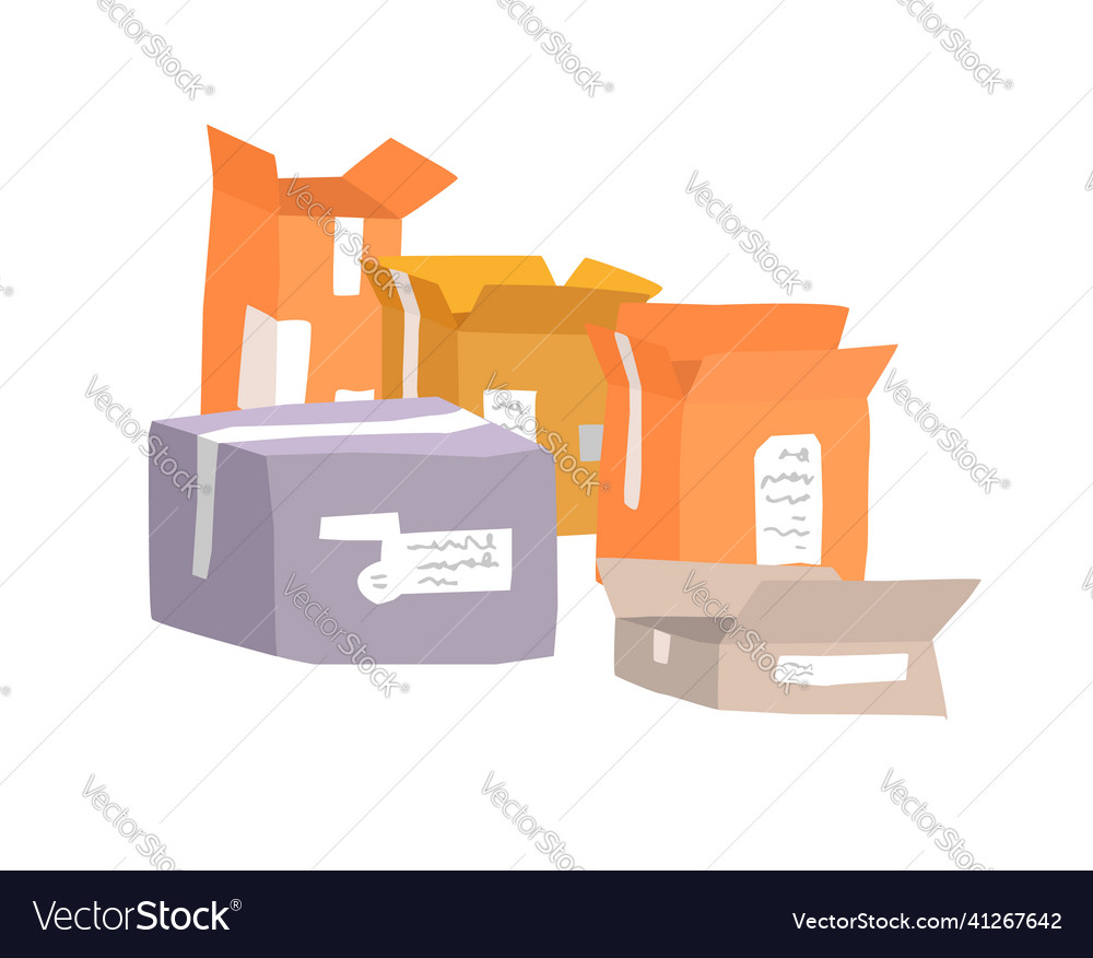 Image a set of open and closed multi colored boxes
