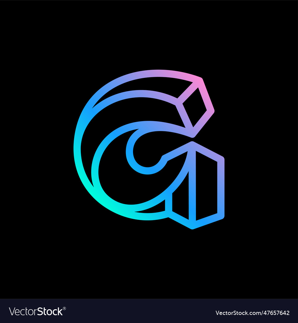 Isometric g letter logo neon lights emblem