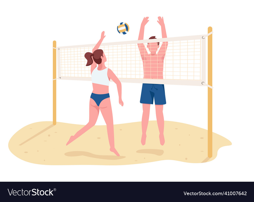 Mann und Frau spielen Strand Volleyball flache Farbe