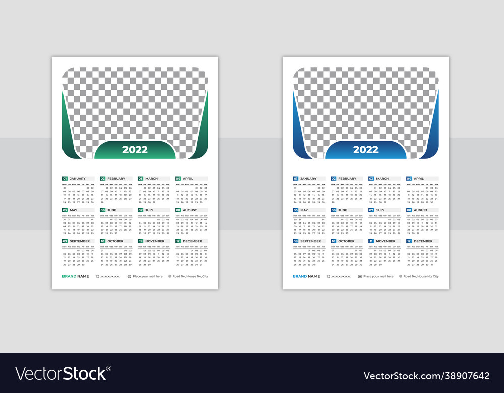 Print ready 2022 calendar design template vector image Print ready 2022 calendar design template