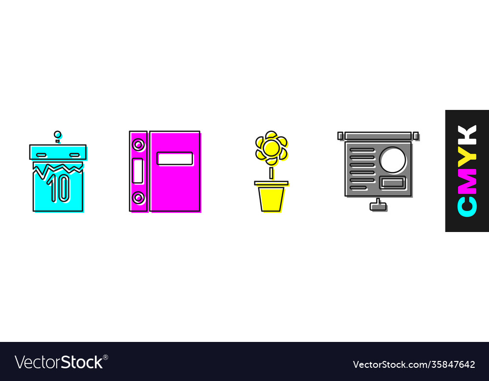 Setzen Sie Kalender Büroordner Blume in Pot