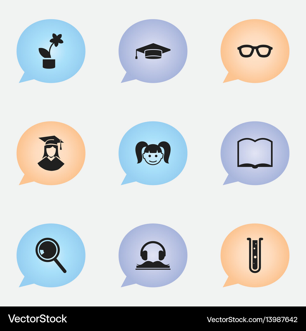 Set of 9 editable graduation icons includes Vector Image