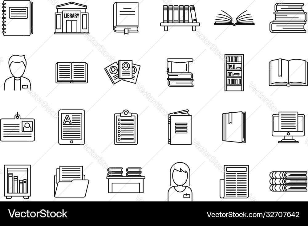University library icons set outline style Vector Image