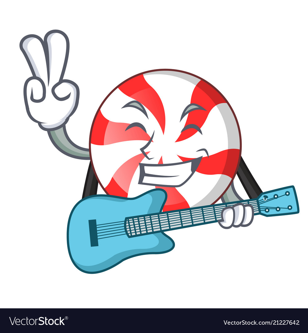With guitar peppermint candy mascot cartoon