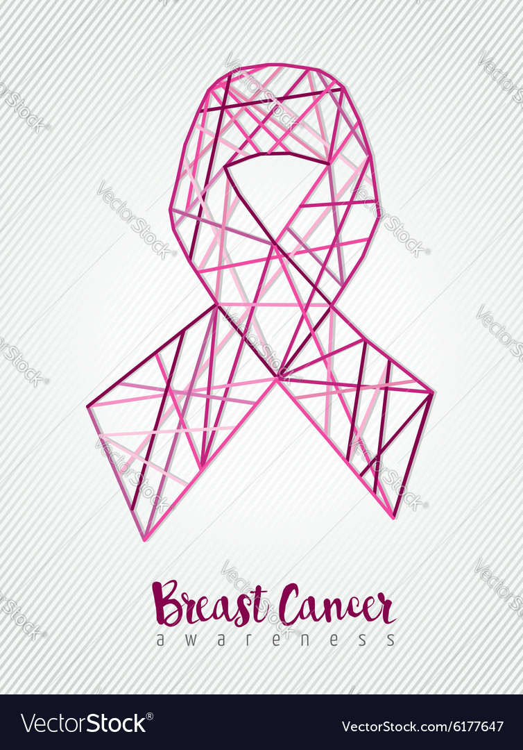 Breast cancer awareness pink ribbon line geometry Vector Image