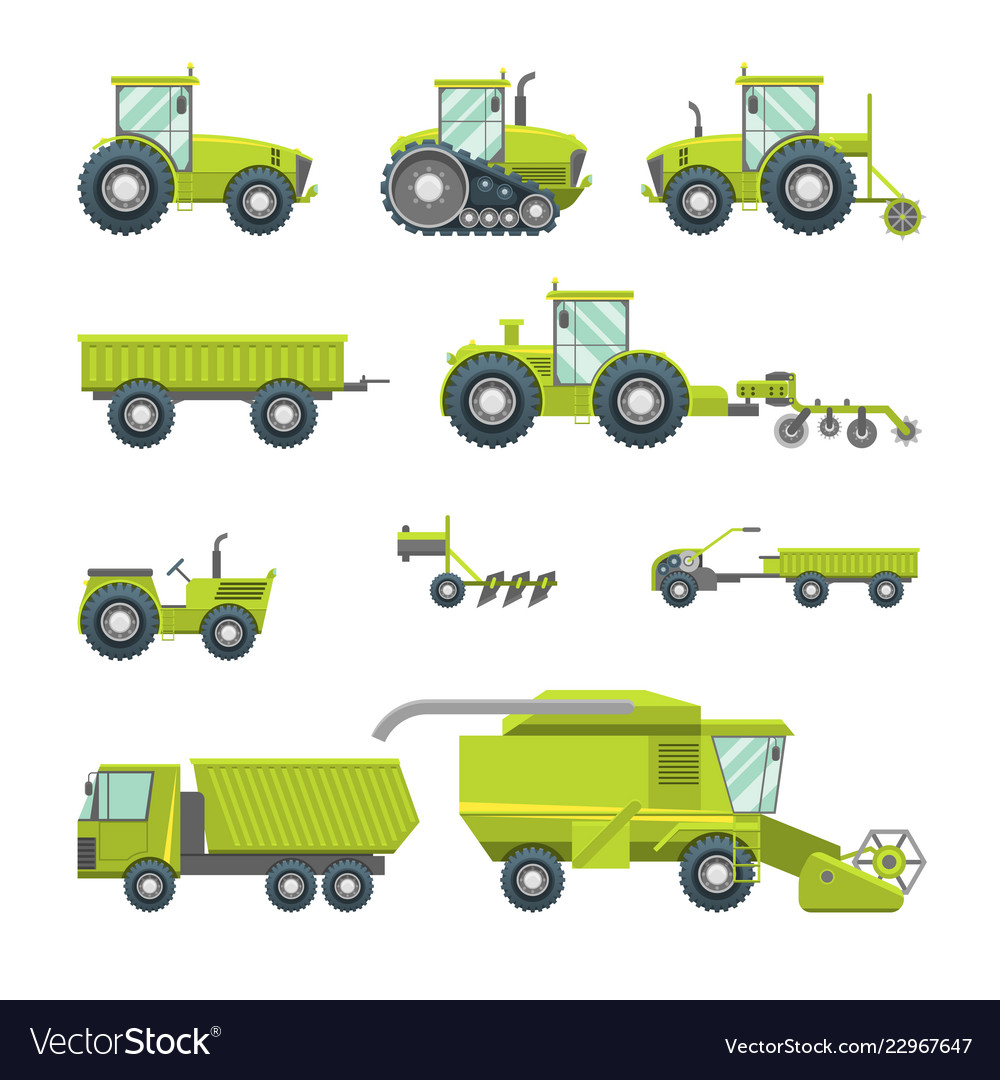 Cartoon agricultural vehicles icon set different Vector Image