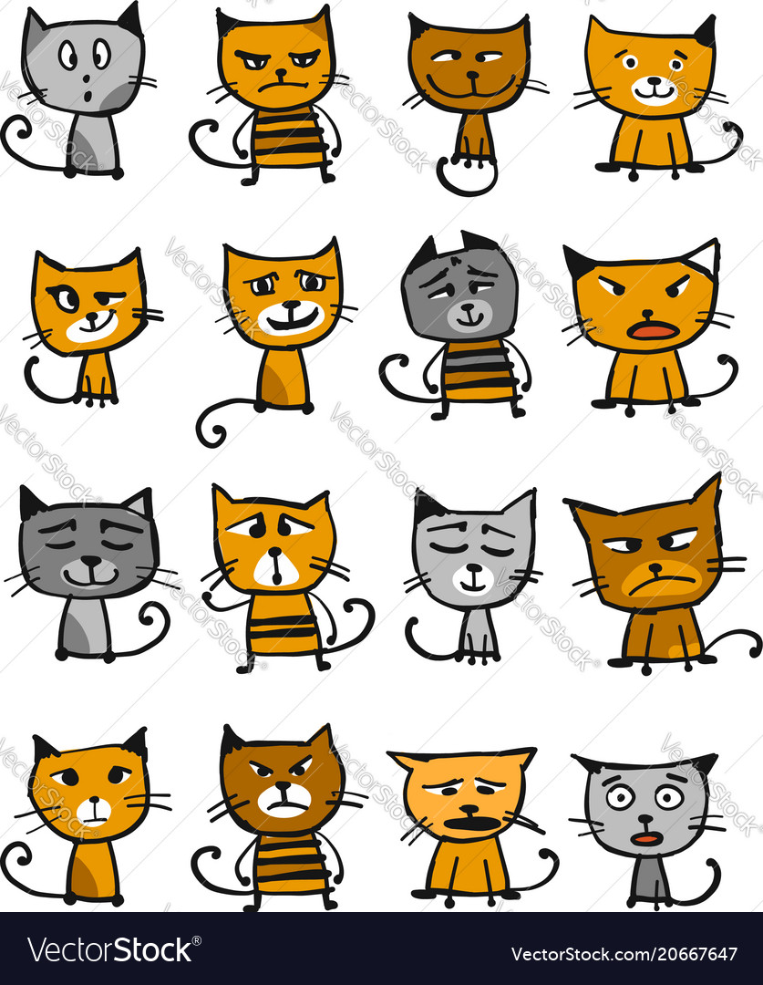 Cats collection sketch for your design Royalty Free Vector