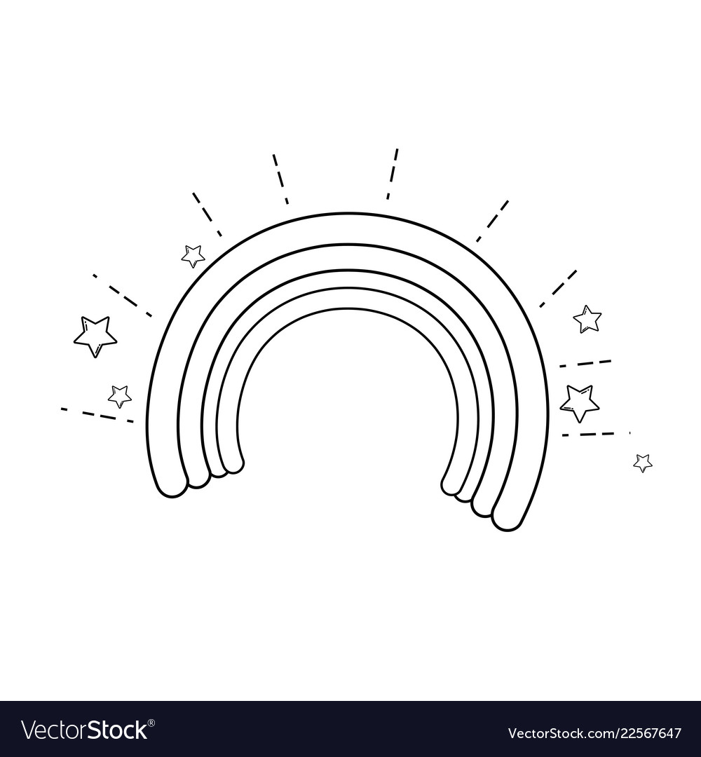 Cute rainbow cartoon in black and white vector image