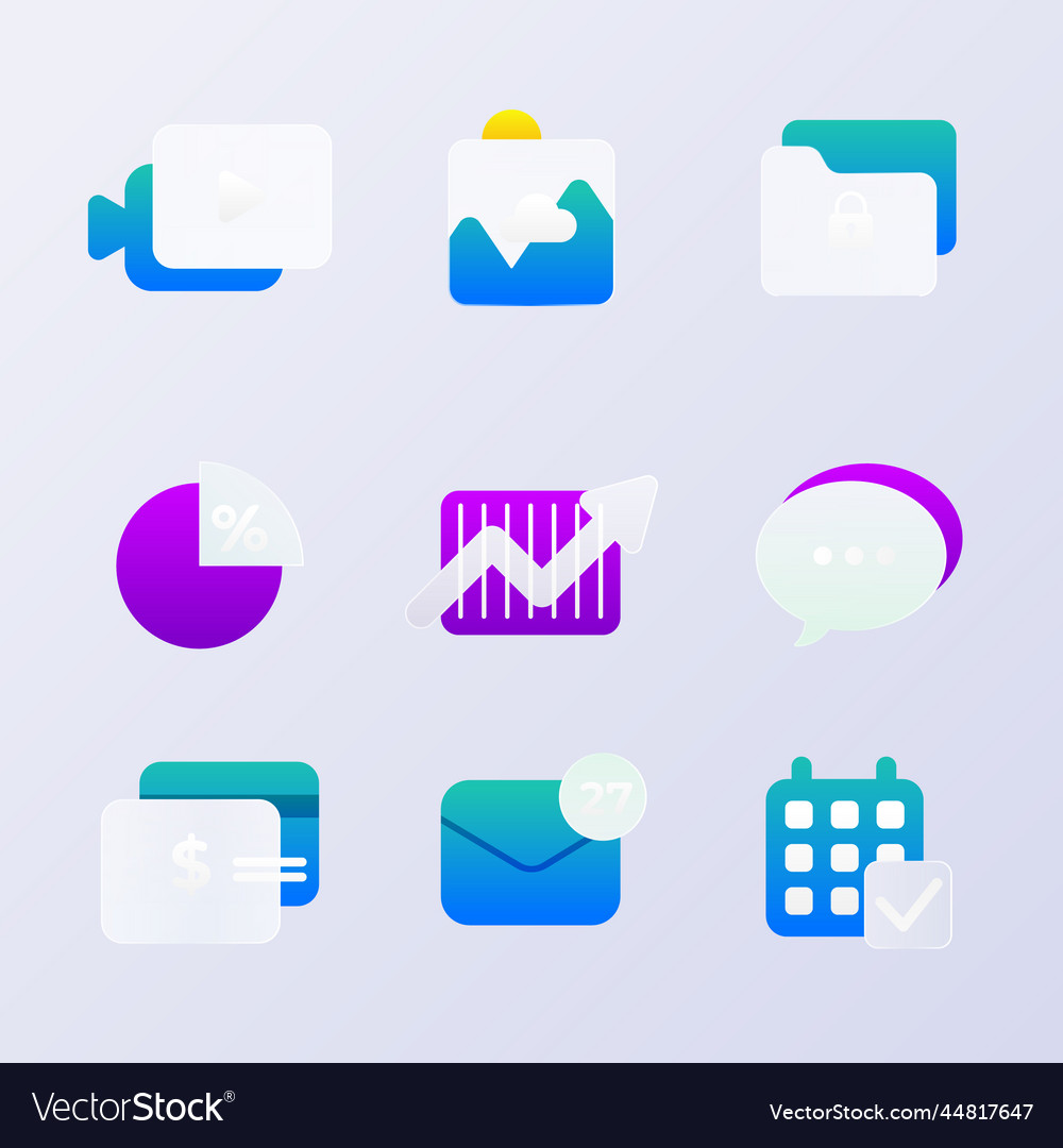 Gradient glassmorphism elements set vector image Gradient glassmorphism elements set
