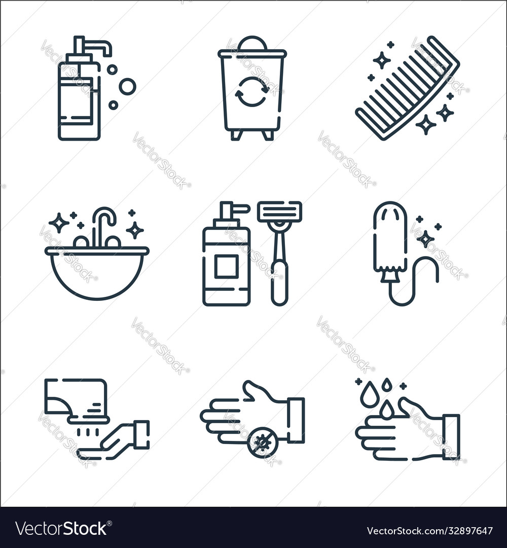 Hygiene routine line icons linear set quality Vector Image Hygiene routine line icons linear set quality