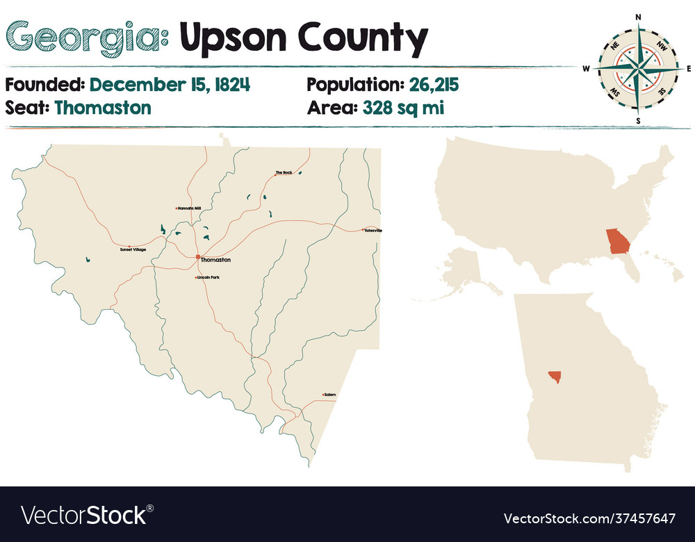 Map upson county in georgia Royalty Free Vector Image