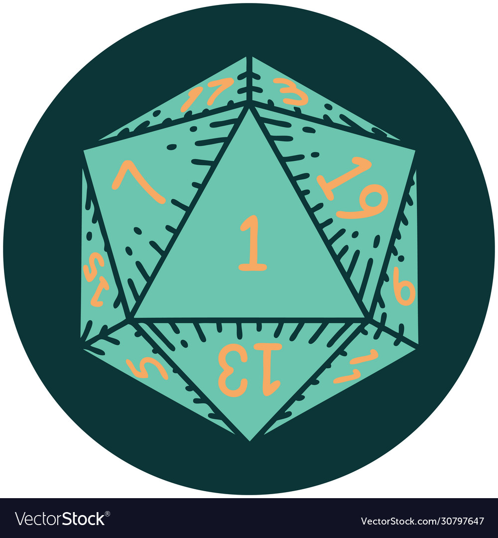 Natural 1 d20 dice roll icon