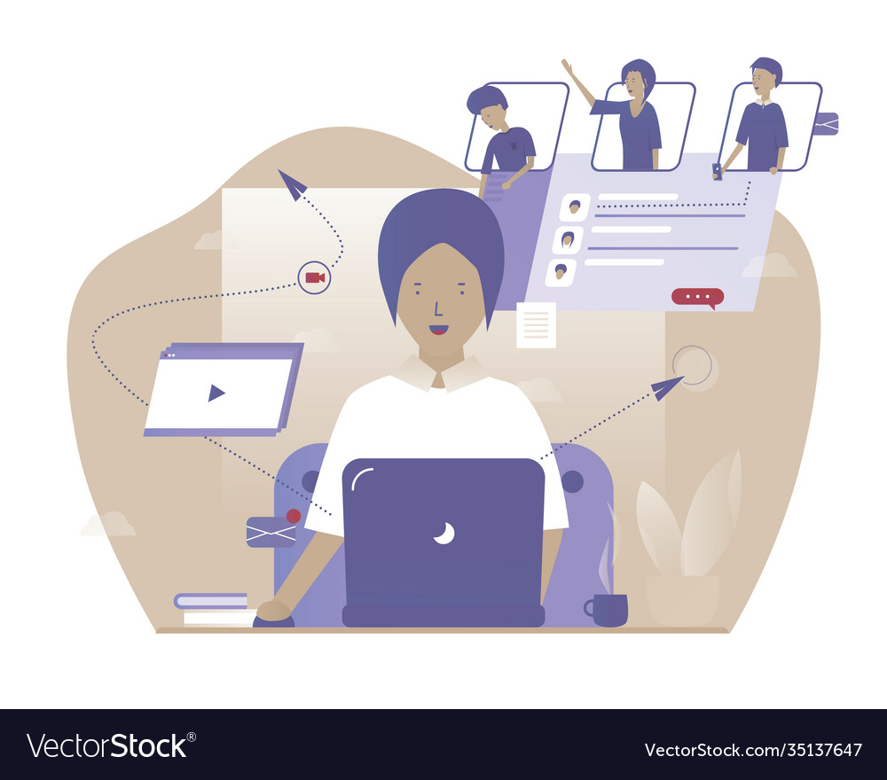 Online-Arbeit Konferenz Abstand Job Web vector image Online-Arbeit Konferenz Abstand Job Web