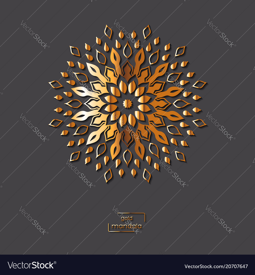 Ornamental golden flower mandala on grey color vector image Ornamental golden flower mandala on grey color