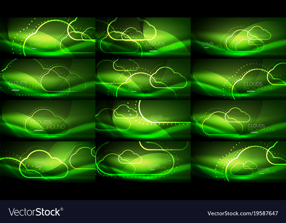 Set of neon cloud computing backgrounds