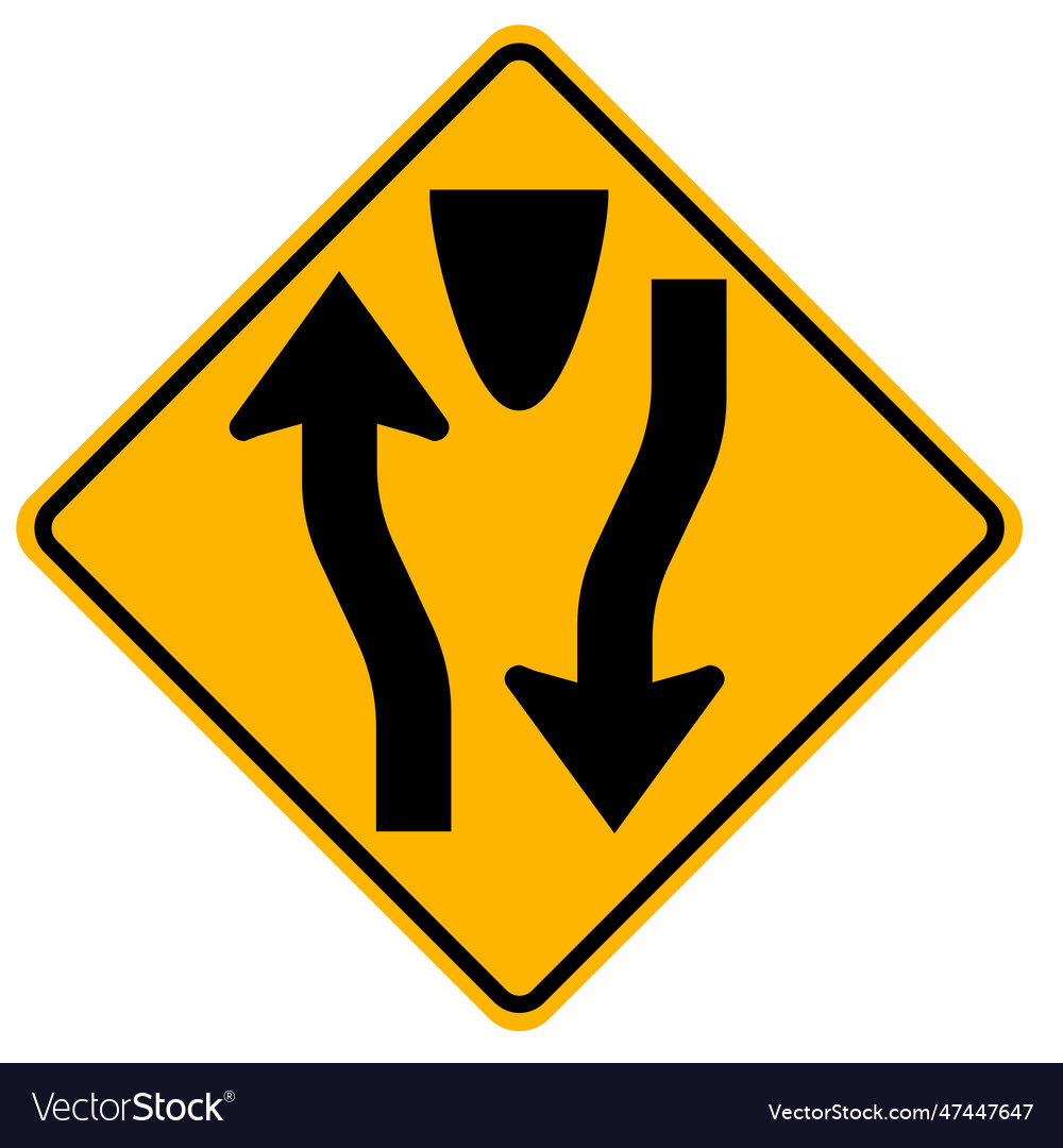 Warning signs divided road begins on white Vector Image