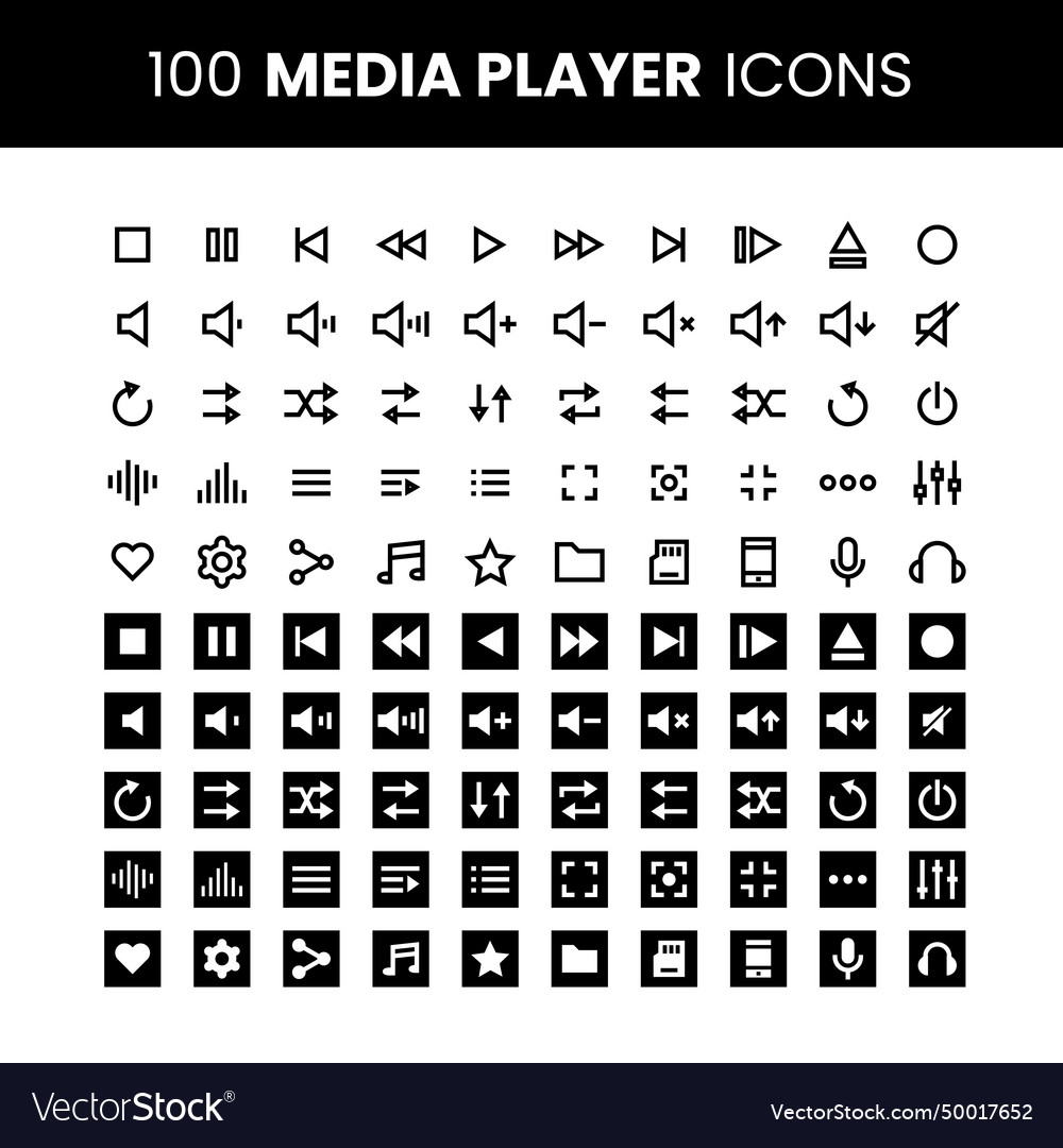 100 media player icons vector image 100 media player icons