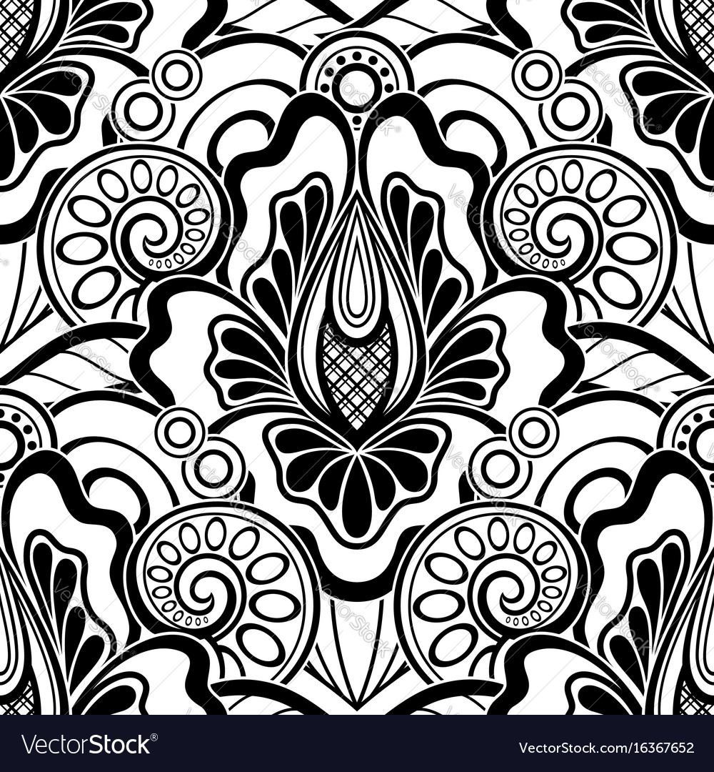 Black and white seamless pattern with floral