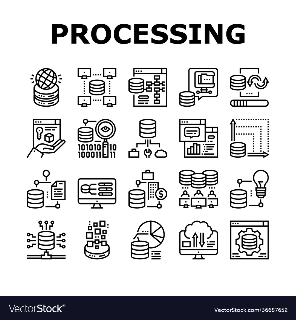 Digital processing collection icons set
