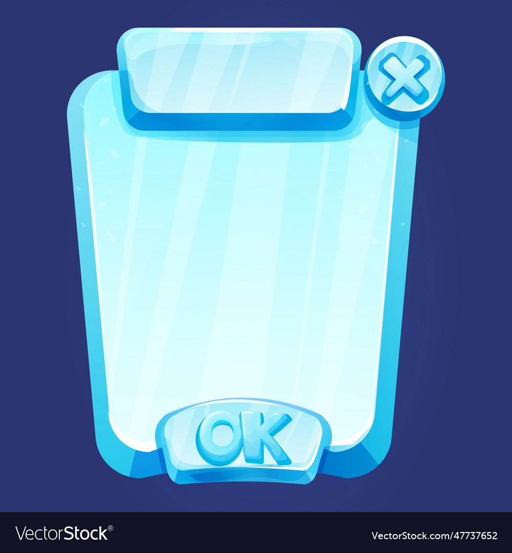 Ice button frozen frame level menu in cartoon vector image Ice button frozen frame level menu in cartoon
