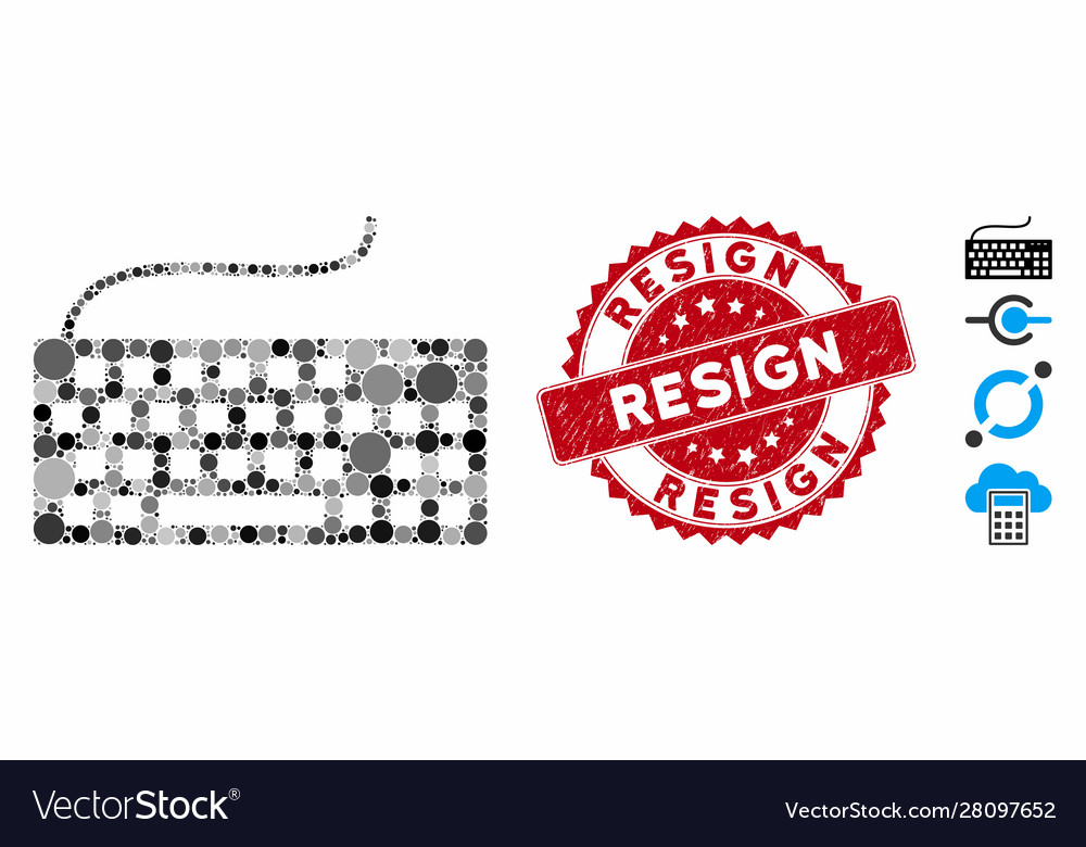 Mosaic wired keyboard icon with textured resign vector image Mosaic wired keyboard icon with textured resign