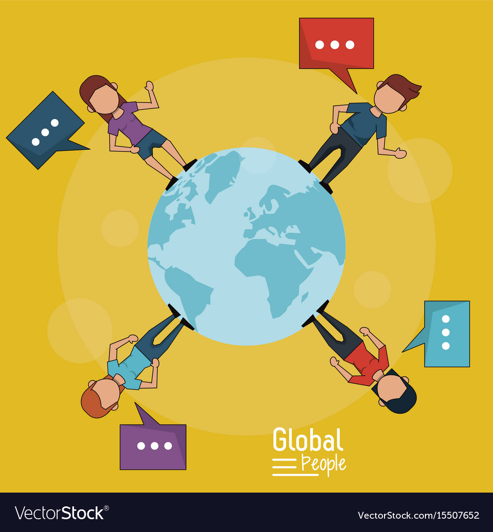 Poster of global people with yellow background Vector Image