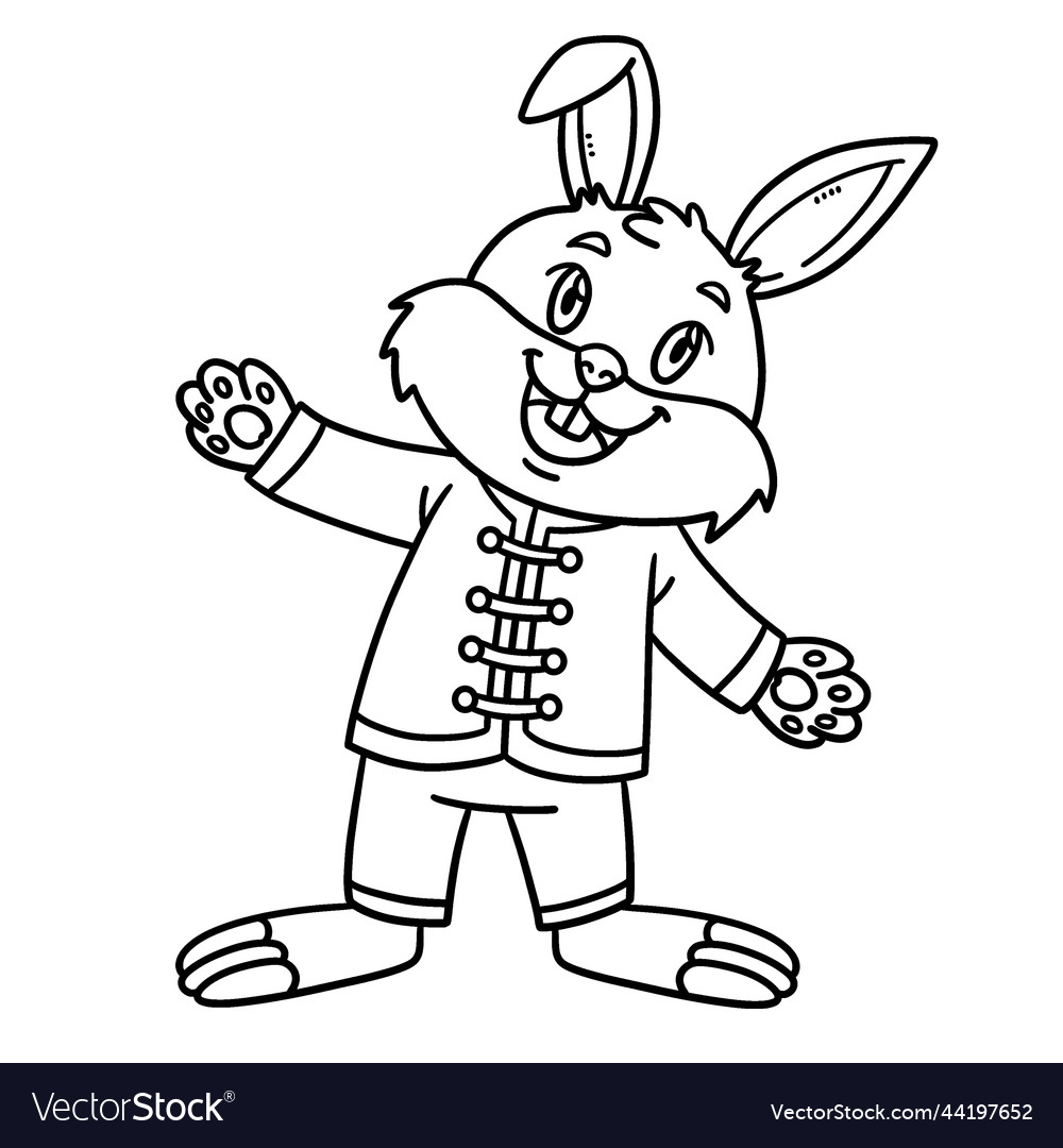 Rabbit chinese outfit isolated coloring pages