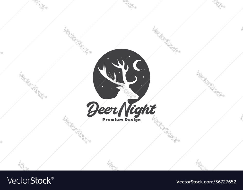 Silhouette deer head with night moon logo symbol