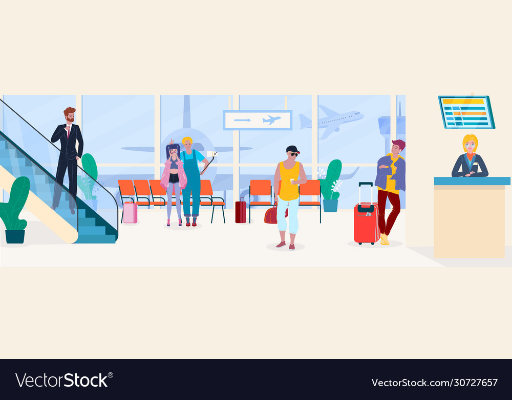 Airport People Travel Passengers In Waiting Room Vector Image