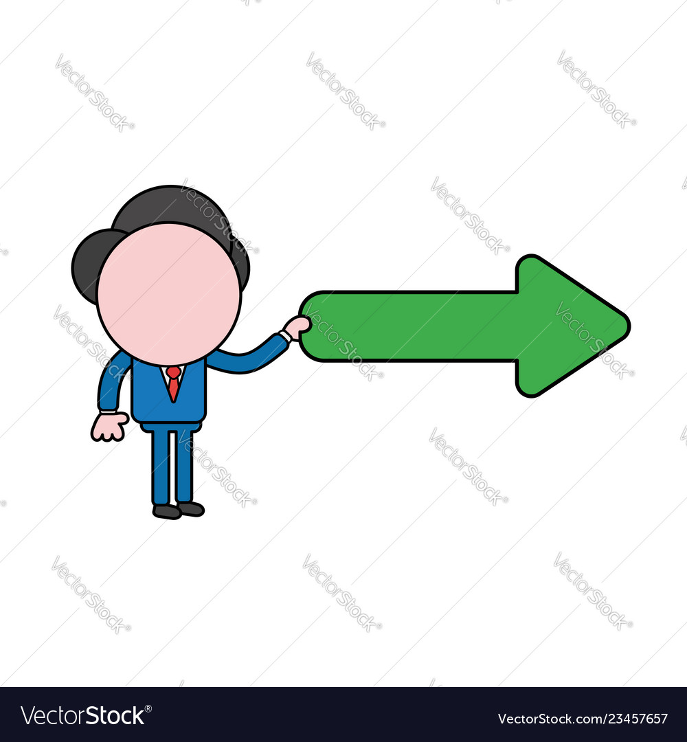 Businessman character holding arrow pointing