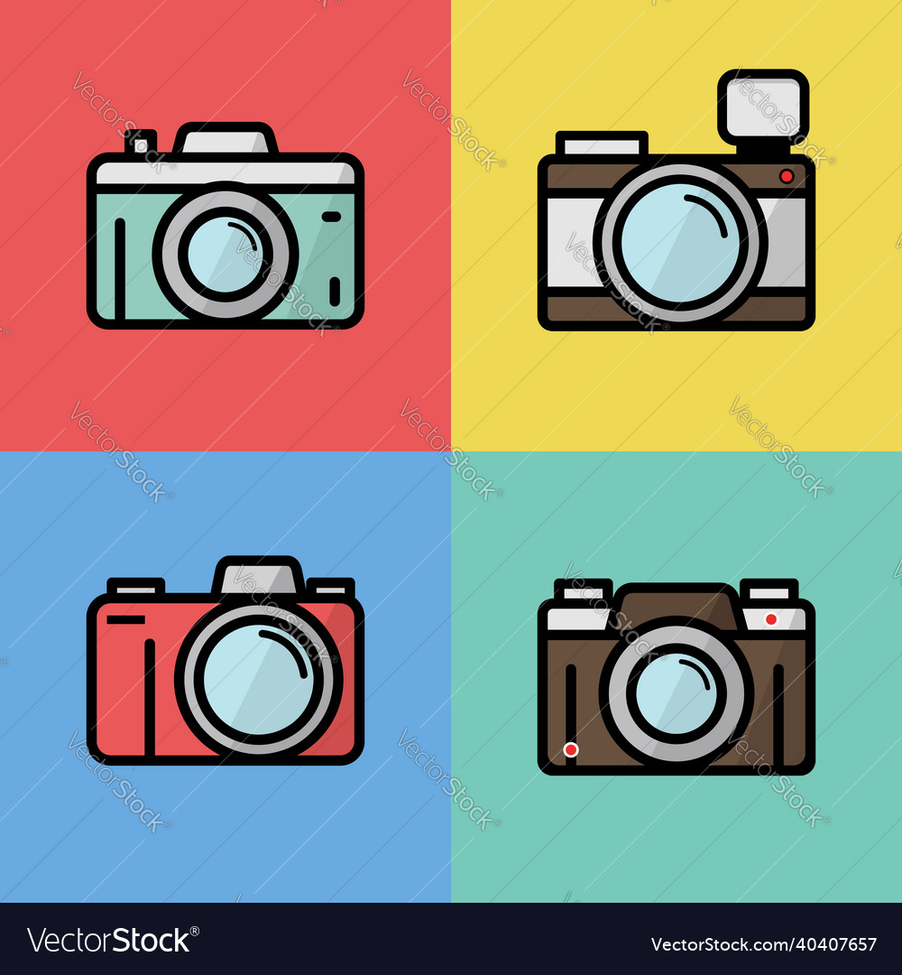 Camera set icon with flat design style vector image Camera set icon with flat design style