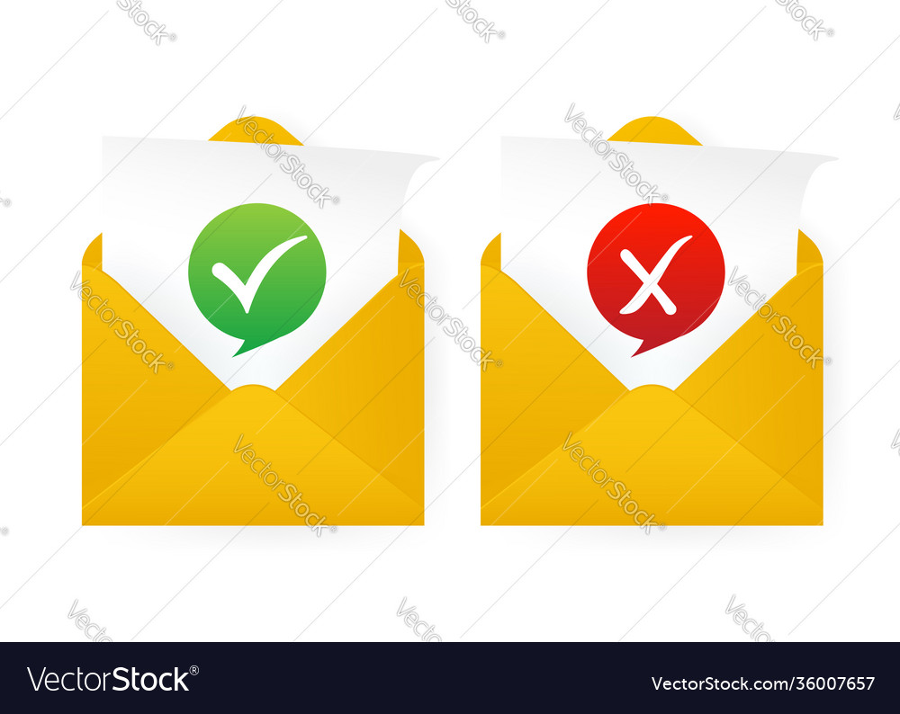 Check mark in envelope approved and rejected vector image Check mark in envelope approved and rejected