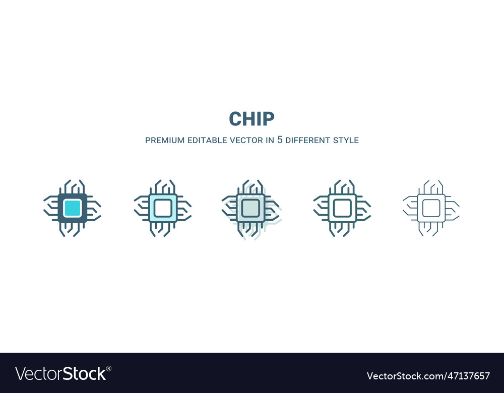 Chip icon in 5 different style outline filled two Vector Image Chip icon in 5 different style outline filled two
