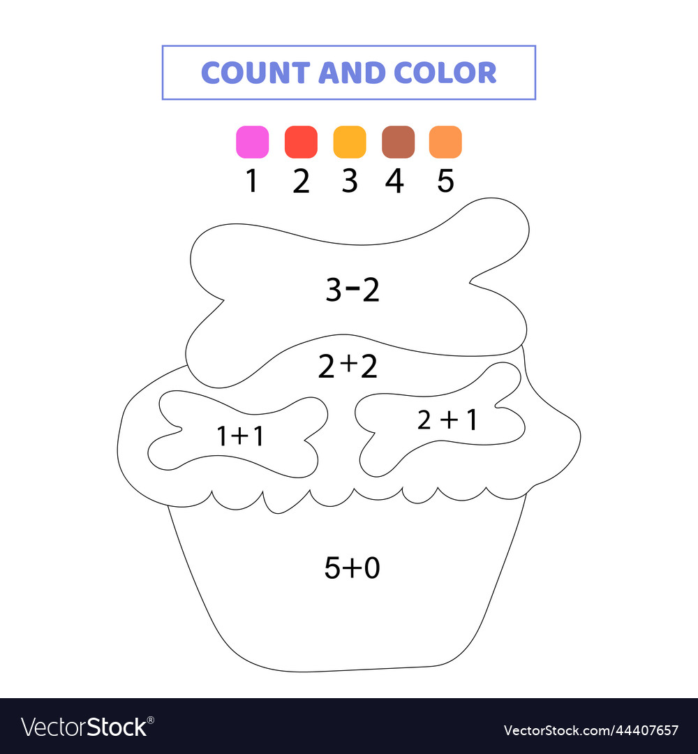 Count and color cute cake math game for kids vector image