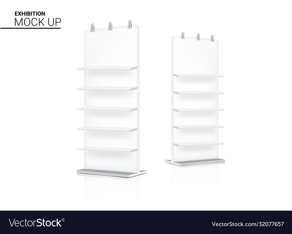 Mock up realistic banner shelf kiosk display 3d Vector Image Mock up realistic banner shelf kiosk display 3d