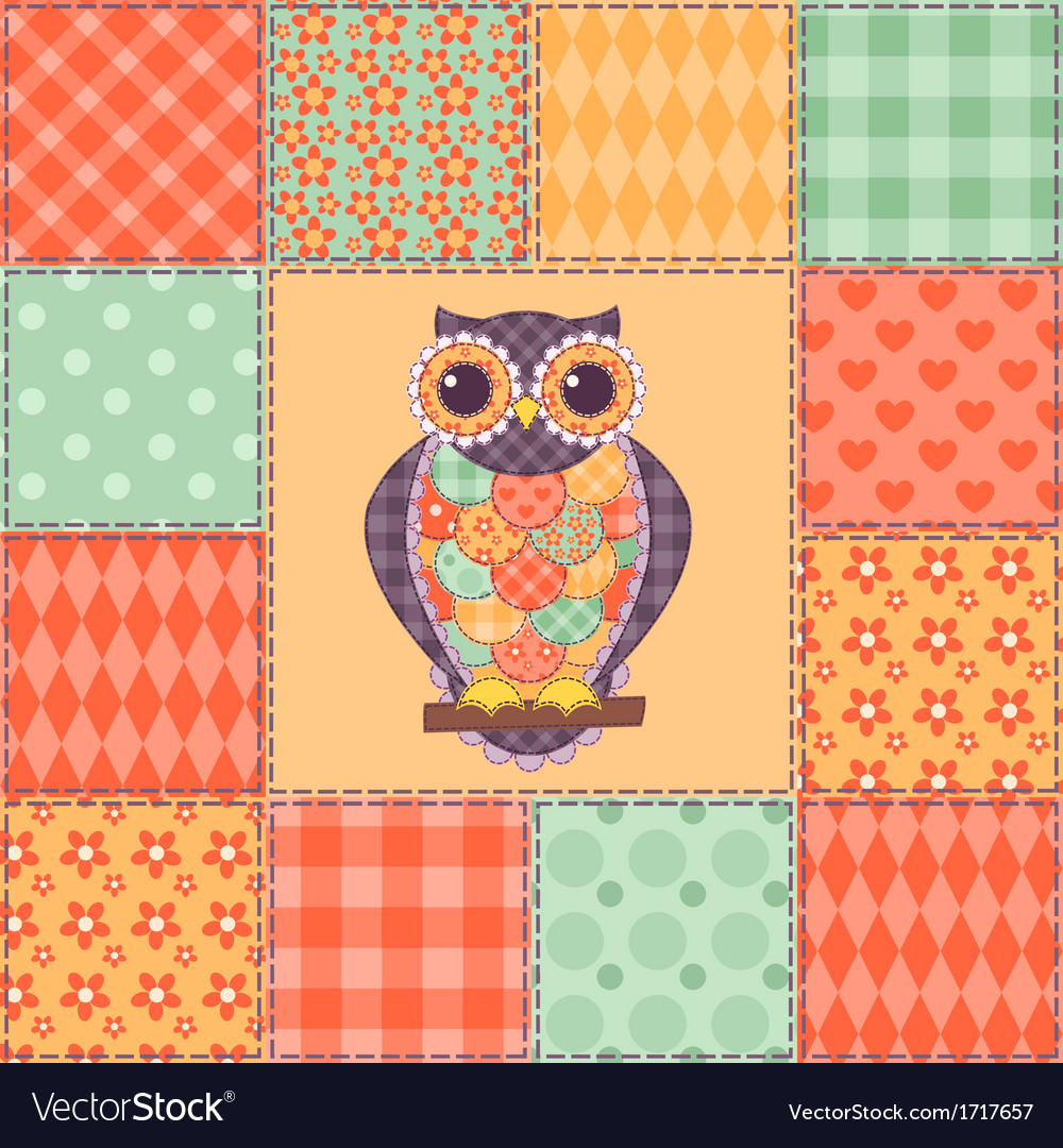 Patchwork Owl Seamless Pattern