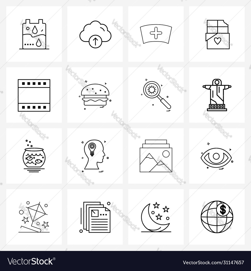 Simple set 16 line icons such as media