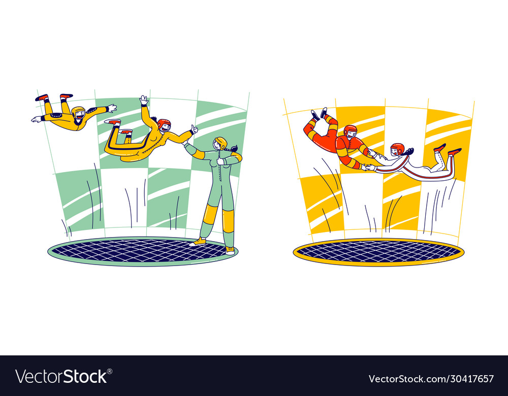 Skydivers männliche und weibliche Charaktere im Innenbereich vector image Skydivers männliche und weibliche Charaktere im Innenbereich