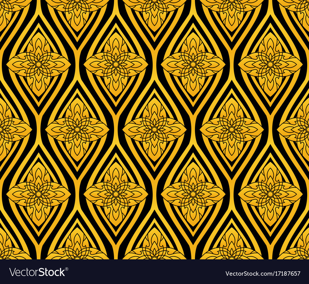 Thai Lotus Pattern - Gold & Black